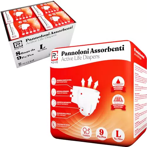 RMOVE Pannoloni per anziani super assorbenti, 8 confezioni da 9 unità