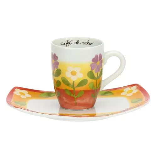 THUN Mug con Vassoio in Porcellana Decorata a Mano, Linea Florianne, 300 ml
