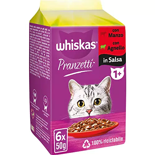 Whiskas Pranzetti Carni Miste Adulto - Cibo Umido per Gatto 12 Confezioni