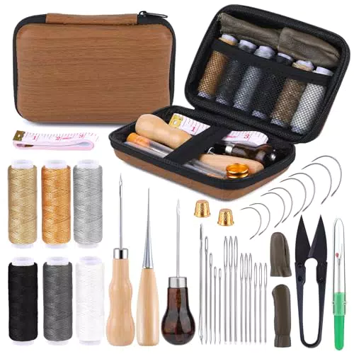 Kit Cucito Pelle - Riparazione Tappezzeria con Filo Cerato e Aghi Artigianali