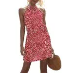 Abito Estivo Boho da Donna Scollo all'Americana Senza Maniche Mini Casual
