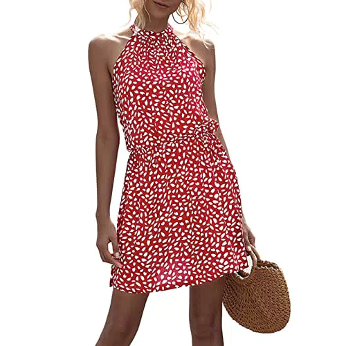 Abito Estivo Boho da Donna Scollo all'Americana Senza Maniche Mini Casual