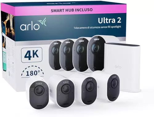 Arlo Ultra 2 Telecamera WiFi Senza Fili 4K UHD con Sirena e Audio Bidirezionale