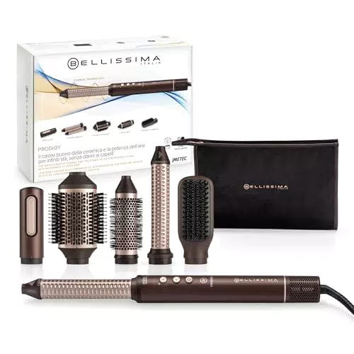 Imetec Prodigy Styler Digitale ad Aria Calda 6 in 1 - Onde, Ricci e Liscio Volume