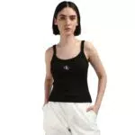Calvin Klein Jeans Canotta Woven Label Rib Scollo a U per Donna