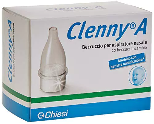Clenny, Aspiratore Nasale per Neonati - Kit aspiratore + 3 Beccucci Morbidi di Ricambio con Barriera Antimicrobica