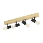 Eglo Lampada da soffitto Townshend 3, plafoniera vintage in acciaio e legno