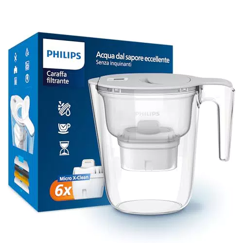 Philips Filtro Caraffa Micro X-Clean con 6 Cartucce Filtranti di Ricambio