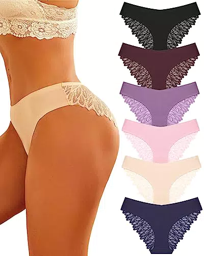 FINETOO Mutande Donna Senza Cuciture in Pizzo, Slip Sexy con Scollo a V