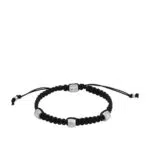 Fossil Bracciale da Uomo in Acciaio Inossidabile e Pelle con Chiusura Scorrevole