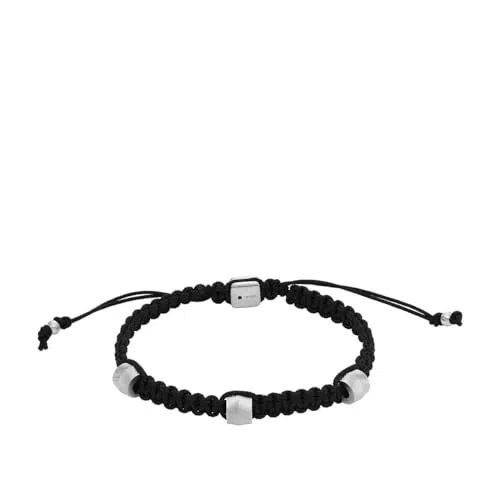 Fossil Bracciale da Uomo in Acciaio Inossidabile e Pelle con Chiusura Scorrevole
