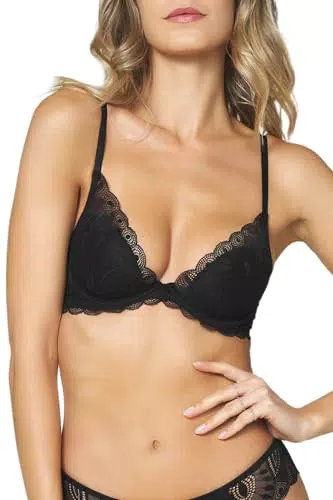 Goldenpoint Intimo Donna Black Swan, Reggiseno in Pizzo Leggermente Imbottito