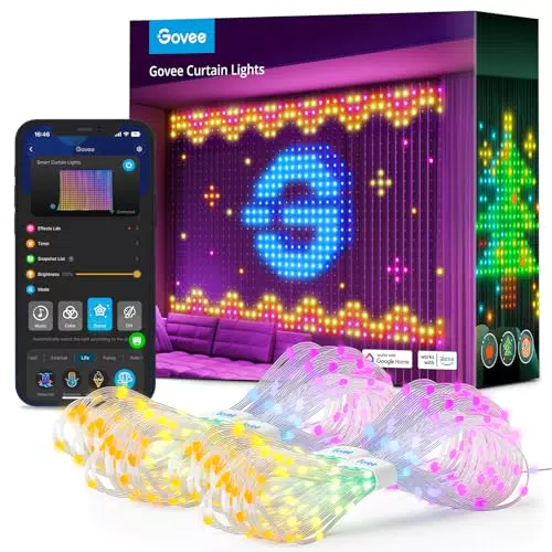 Govee Curtain Lights - Luci LED Intelligenti WiFi per Tende, Impermeabili IP65