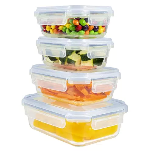 Home Fleek Contenitori in Vetro per Alimenti con Coperchio - Ermetici e Impilabili