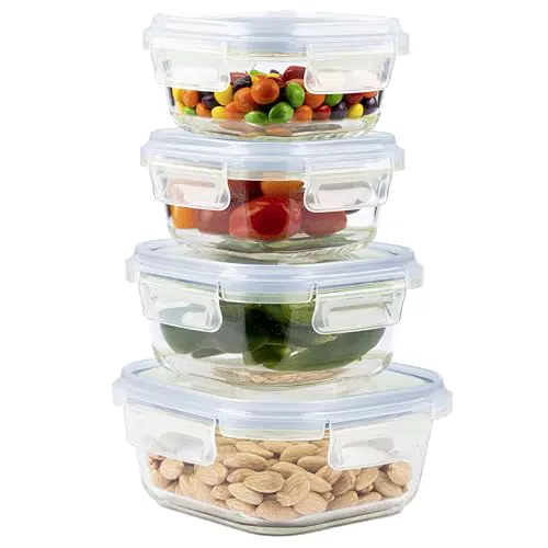 Home Fleek Contenitori in Vetro per Alimenti con Coperchio - Ermetici e Impilabili