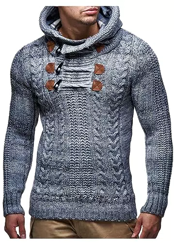 Leif Nelson Maglione con Cappuccio Uomo Felpa a Maglia Modello LN-6004