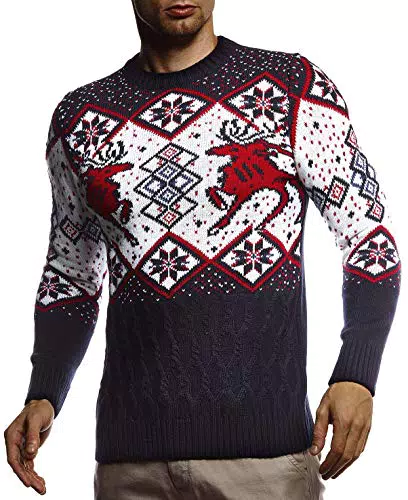 Leif Nelson Maglione Uomo Felpa a Maglia Girocollo LN-20761 Azul Medium