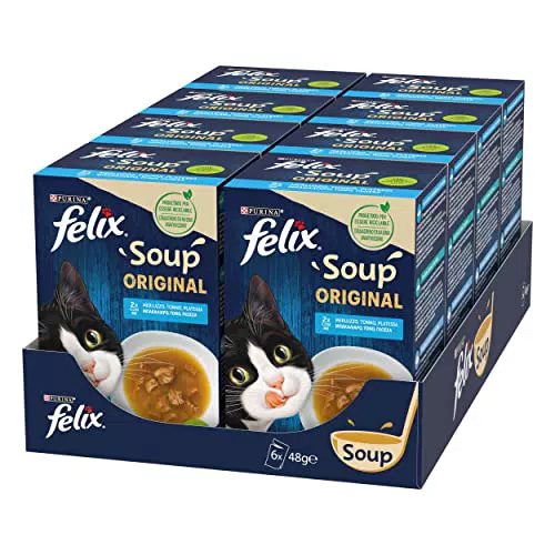 Purina Felix Soup Original Cibo Umido per Gatti con Merluzzo, Tonno e Platessa, 8 Confezioni con 48 Buste