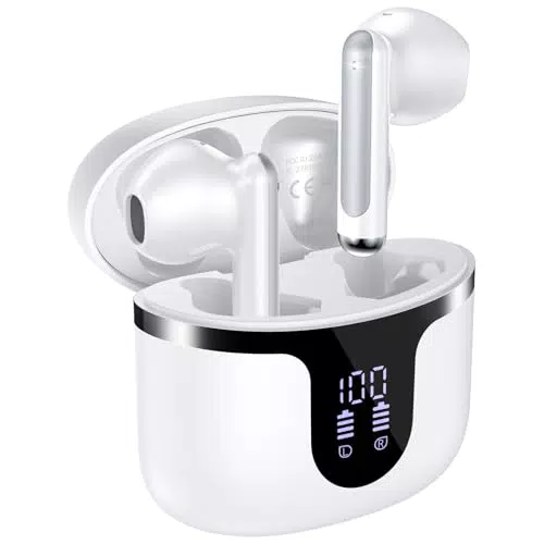 QYCAITEK Cuffie Bluetooth 5.3 con Microfono e Custodia di Ricarica Impermeabile