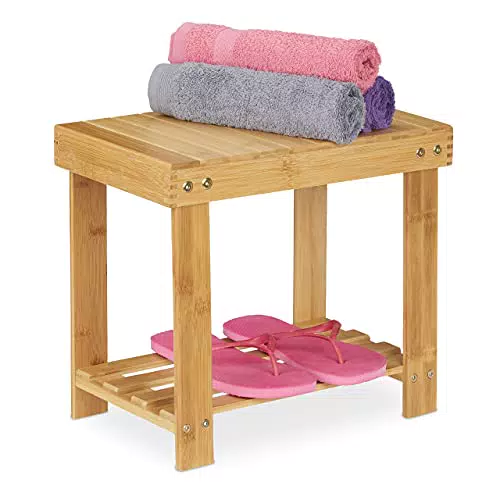 Relaxdays Sgabello Poggiapiedi in Bambù per Bagno - Resistente e Pratico