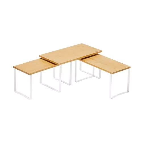 SONGMICS Organizzatori Armadio da Cucina, Scafali Impilabili in Metallo e Bambù KCS014W01