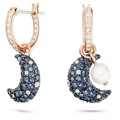 Swarovski Luna Orecchini Pendenti con Perla di Cristallo e Design Asimmetrico