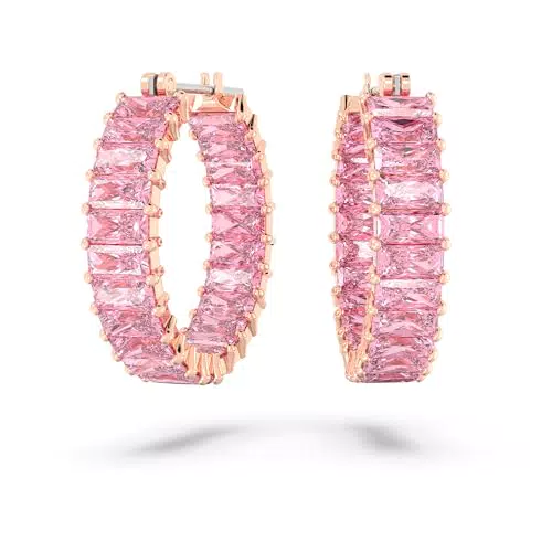 Swarovski Orecchini a Cerchio con Zirconia a Taglio Baguette Placcati Oro Rosa