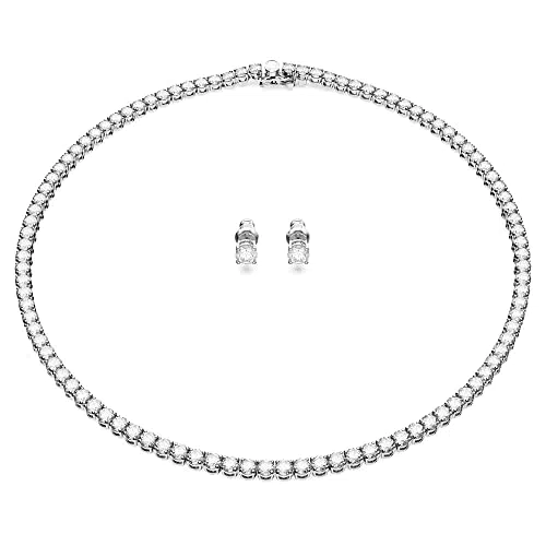 Swarovski Matrix Collana e Orecchini con Zirconia a Taglio Tondo Placcati Rodio