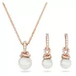 Swarovski Set Collana e Orecchini Pendenti con Perle di Cristallo e Zirconia