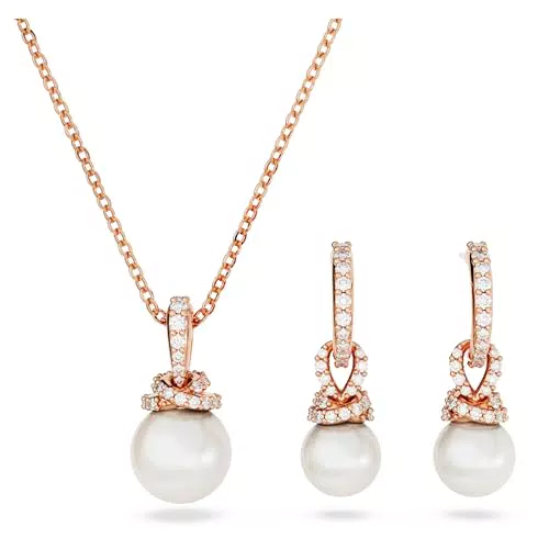 Swarovski Set Collana e Orecchini Pendenti con Perle di Cristallo e Zirconia