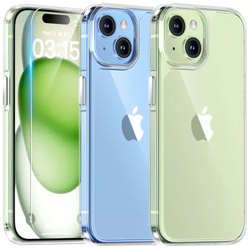 TAURI Custodia per iPhone 15 Plus con Pellicole Vetro Temperato e Protezione Antishock