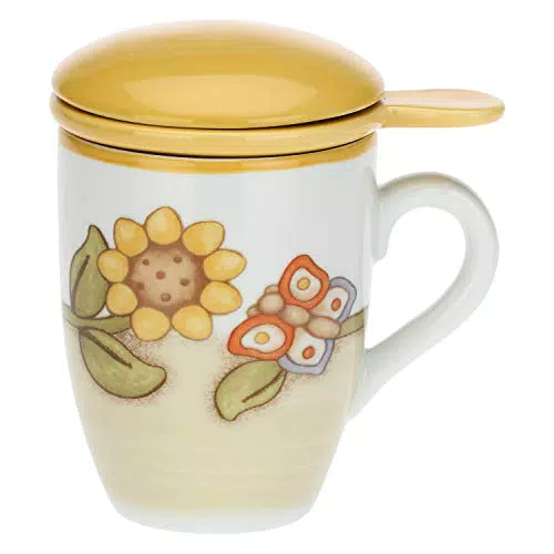 THUN Tisaniera in Porcellana Country con Girasole e Farfalla - Accessorio Decorativo