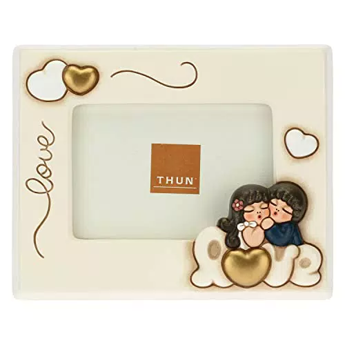 THUN Portafoto Sposini in Ceramica per Arredare la Casa 13,5x17 cm