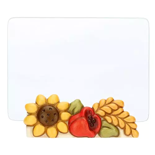 THUN Portafoto in Ceramica Decorata a Mano con Girasole e Papavero, Linea Fiori