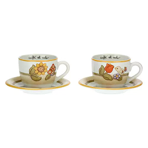 THUN Tazze Country con Fiori, Farfalla e Uccellino - Set Elegante per la Casa