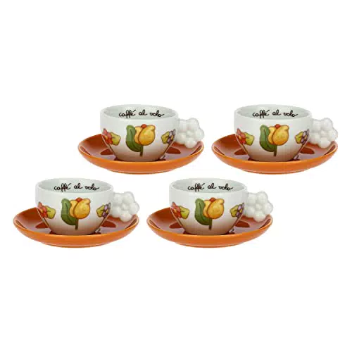 THUN Set Tazzine da Caffè in Porcellana Decorazione Floreale Happy Country