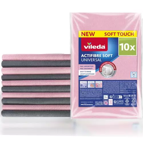 Vileda Actifibre Soft Multipack - Panni per Pulizia Senza Aloni e Assorbenza Eccezionale