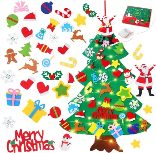 Feltro - Albero di Natale per Bambini DIY con Ornamenti e Luci (XM02)