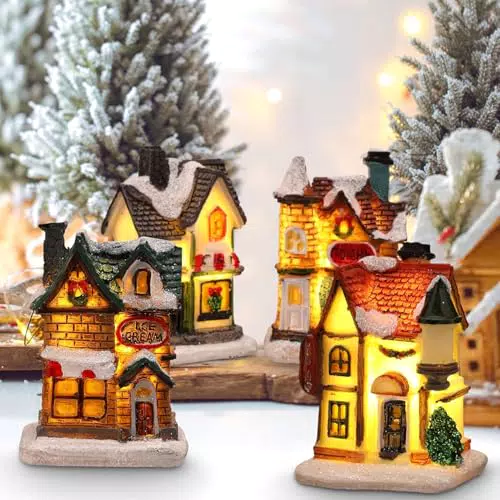 Auniq Mini Case di Resina per Decorazioni Natalizie e Feste di Natale