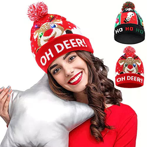 Bestcool Cappello di Natale Lavorato a Maglia con Luci LED Unisex per Feste