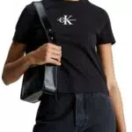 Calvin Klein Jeans Women's Monologo Baby Tee - Maglietta a Manica Corta