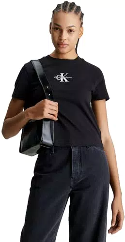 Calvin Klein Jeans Women's Monologo Baby Tee - Maglietta a Manica Corta