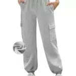CMTOP Pantaloni Sportivi Donna Vita Alta a Gamba Larga con Tasconi e Coulisse