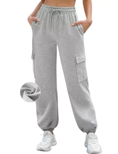 CMTOP Pantaloni Sportivi Donna Vita Alta a Gamba Larga con Tasconi e Coulisse
