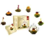 Creano Set Regalo di Fiori di Tè con Teiera in Vetro - 6 Varietà di Tè