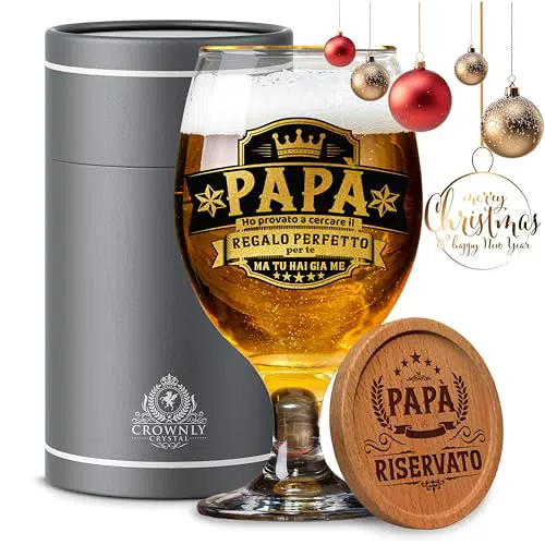 CROWNLY CRYSTAL® Bicchiere Birra Personalizzato - Idee Regalo per Papà