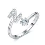 CrysLove Anello Aperto Regolabile in Argento 925 con Iniziale, Regalo Perfetto