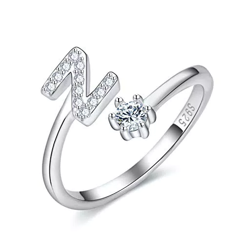 CrysLove Anello Aperto Regolabile in Argento 925 con Iniziale, Regalo Perfetto