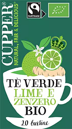 CUPPER Tè Verde Lime e Zenzero Biologico Fairtrade, Filtri Biodegradabili
