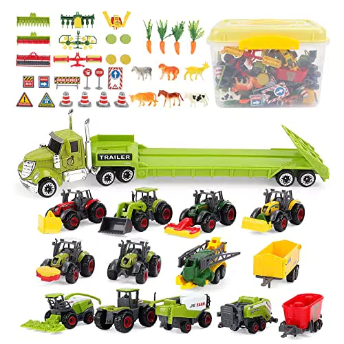 deAO Gioco di Fattoria con Veicoli Agricoli e Accessori per Bambini